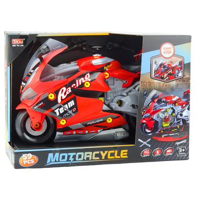 Motocykl Do Rozkręcania 2w1 DIY Warsztat Światła Dźwięki Dym Czerwony 43cm