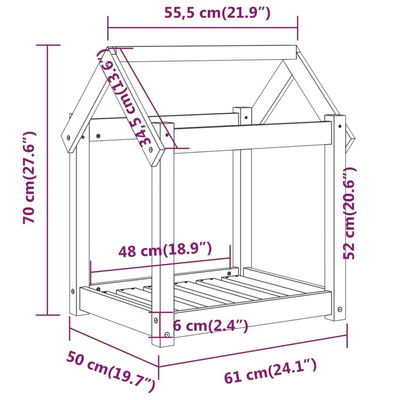 vidaXL Legowisko dla psa, czarne, 61x50x70 cm, lite drewno sosnowe
