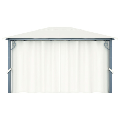 Altana z zasłonami i lampkami LED, 4x3 m, kremowa, aluminium