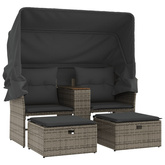 2-os. sofa ogrodowa z daszkiem i podnóżkami, szara, rattan PE
