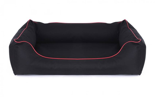 Legowisko dla psa Sofa Valencia Standard w kolorze czarnym z czerwonym wykończeniem Rozmiar: S - 65 x 50 cm