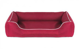 Legowisko dla psa Sofa Valencia Standard w kolorze czerwonym z białym wykończeniem Rozmiar: XL - 120 x 90 cm - do samodzielnego złożenia
