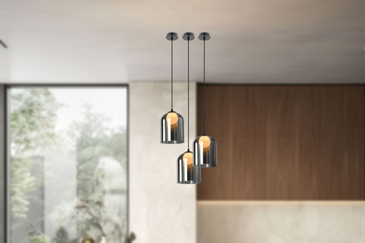 Lampa wisząca KLEA szklana – z grafitowym oraz mlecznym kloszem – nowoczesna lampa nad stół do salonu G9 LED