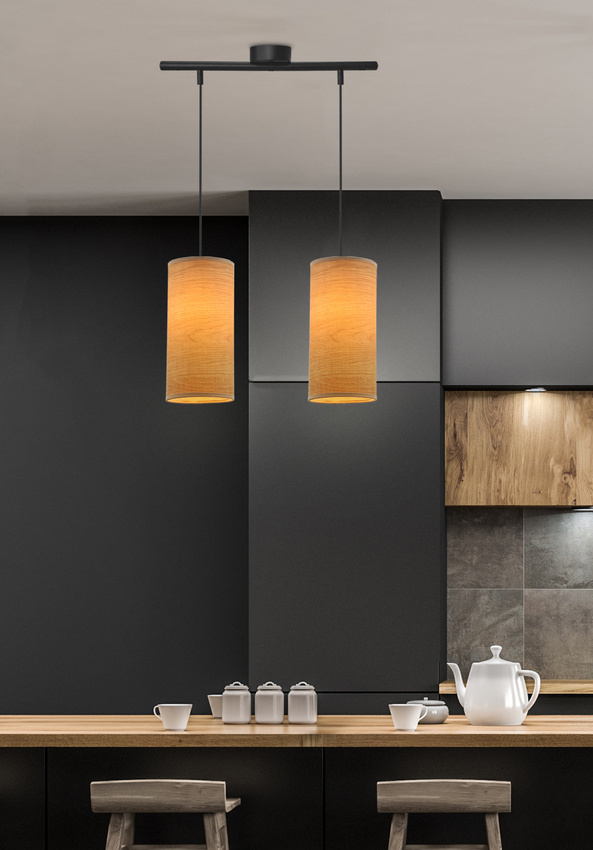 Lampa wisząca z abażurami Ballo czarna podwójna nad stół abażur orzechowy