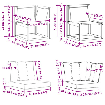 3 szt. Modułowa sofa na zewnątrz Naturalny