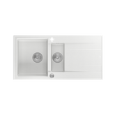 EVAN 156 GraniteQ zlewozmywak z syfonem Push To Open 1,5-komorowy z/o (1000x500x210; kom. 420x480) snow white / elementy stalowe