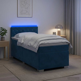 Łóżko Box Spring z materacem i LED niebieski 80 x 200 cm Welur