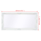 vidaXL Lustro ścienne w stylu barokowym, 120x60 cm, białe