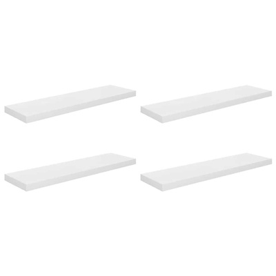 vidaXL Półki ścienne, 4 szt, wysoki połysk, białe, 90x23,5x3,8 cm, MDF