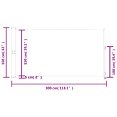 Tarasowa, zwijana markiza boczna, 160 x 300 cm, szara
