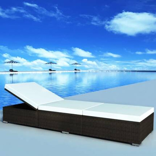 vidaXL Leżak z poduszką, polirattan, brązowy