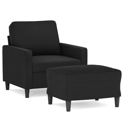 vidaXL Fotel z podnóżkiem, czarny, 60 cm, obity aksamit