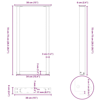 Nogi do stołu konsolowego w kształcie litery U 2 szt. Białe 38x(72-73) cm Stal