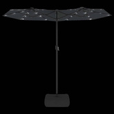 Podwójny parasol ogrodowy z LED, czarny, 316x145 cm
