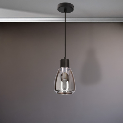 MOLDO lampa wisząca czarny 1x40W E27 klosz dymiony 31-35080