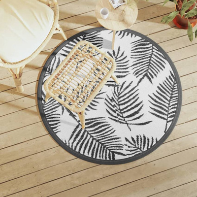 vidaXL Dywan na zewnątrz, biało-czarny, ?120 cm, PP model standard
