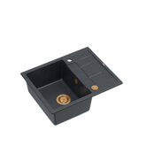 MORGAN 116 GraniteQ zlewozmywak black diamond z syfonem Push To Open kol. miedziany 1-komorowy z/o + zaczepy 4 szt