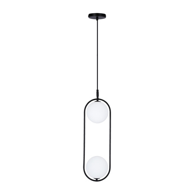 Lampa wisząca CORDEL elegancka - czarna z białymi kloszami kulkami - nowoczesne oświetlenie salonu 2x G9 LED