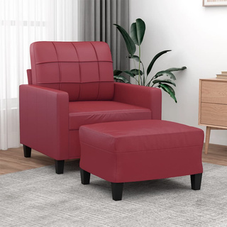 vidaXL Fotel z podnóżkiem, czerwień winna, 60 cm, sztuczna skóra