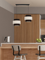 Lampa wisząca z abażurami Benta czarna podwójna z rattanowym abażurem nad stół