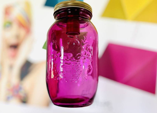 Lampa wisząca Jars pojedyncza z fioletowym kloszem do jadalni E14