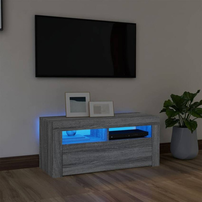 vidaXL Szafka pod TV z oświetleniem LED, szary dąb sonoma, 90x35x40 cm