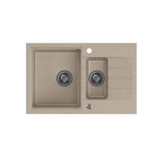 PETER 156 GraniteQ zlewozmywak granitowy river sand (beżowy) 1,5-komorowy z/o (78x50x20) z syfonem i zaślepką