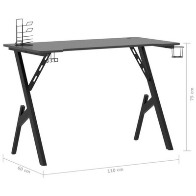 vidaXL Biurko do gier z nogami w kształcie Y, czarne, 110x60x75 cm