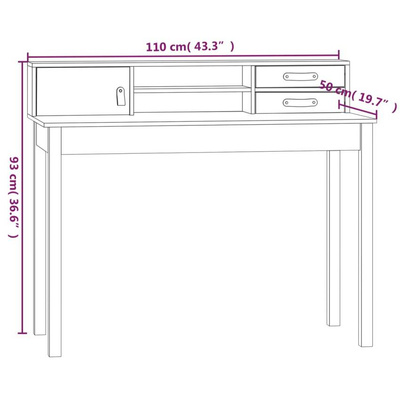 vidaXL Biurko, czarne, 110x50x93 cm, lite drewno sosnowe