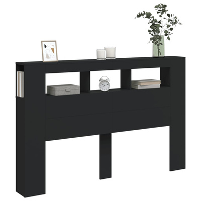 Wezgłowie łóżka z LED, czarne, 160x18,5x103,5 cm