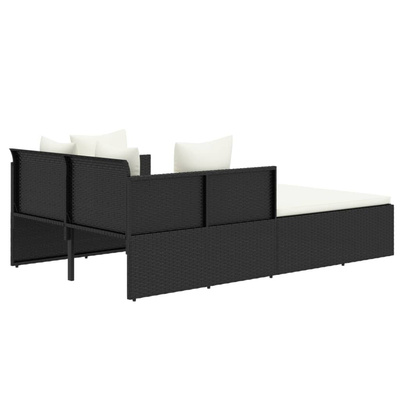 vidaXL Leżak z poduszką, czarny, 182x118x63 cm, rattan PE