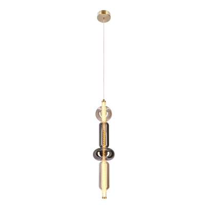 KELLY lampa wisząca złoty 9,5W LED 2700K klosz 2xbursztynowy+dymiony