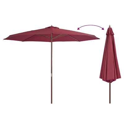 Parasol ogrodowy na drewnianym słupku, 350 cm, burgundowy