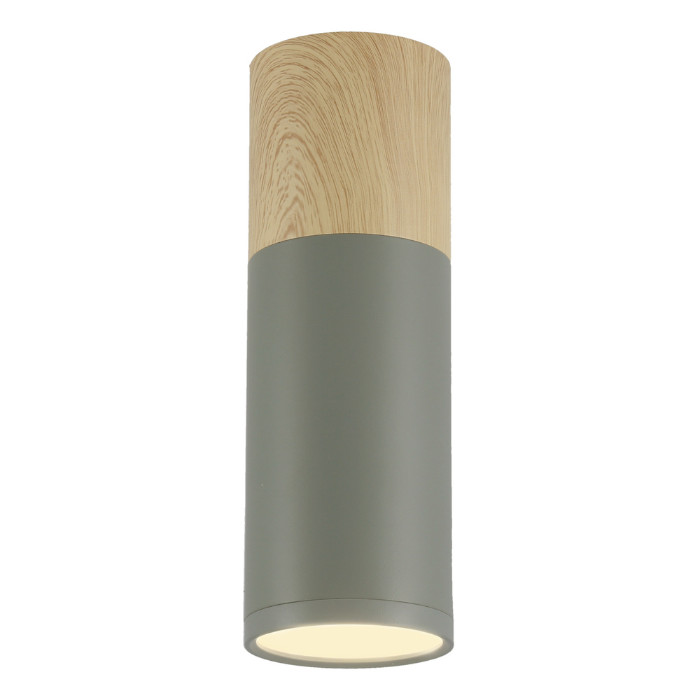 Lampa sufitowa tuba szaro-drewniana natynkowa GU10