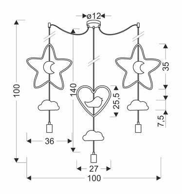 Trio shs p lampa wisząca czarny 3x20W E27 iq kids multi kolor