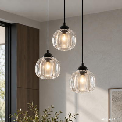 Lampa wisząca Valeria potrójna z szklanym kloszem czarna do salonu E27