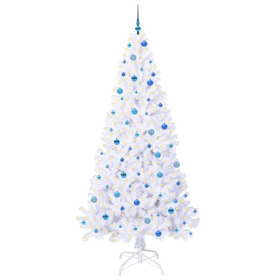 Sztuczna choinka z 300 diodami LED Biały 240 cm PVC i stal