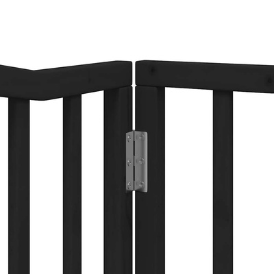 Bramka dla psa z drzwiami składana 4 panele, czarna, 320 cm, drewno topolowe