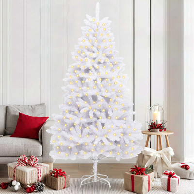 Sztuczna choinka z 300 diodami LED Biały 210 cm PVC i Metal