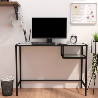 vidaXL Biurko komputerowe, biały marmur 100x36x74 cm, hartowane szkło