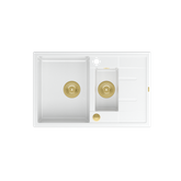 MORGAN 156 GraniteQ zlewozmywak snow white z syfonem Push To Open okrągły 1,5-komorowy z/o/ elementy złote