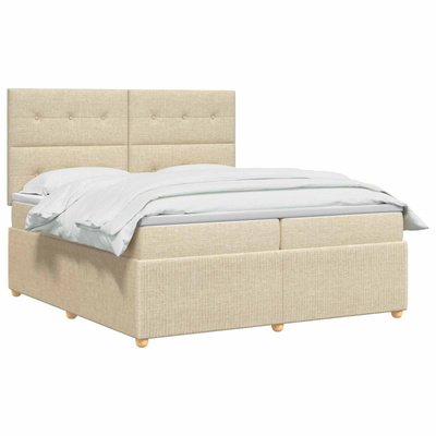 Łóżko z box spring LED z materacem kremowy 200 x 200 cm tkanina