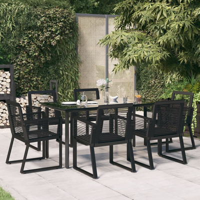 7-częściowy zestaw mebli ogrodowych, czarny, rattan PVC