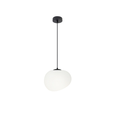 Lampa wisząca STONES 20 cm w stylu Japandi - z białym akrylowym kloszem inspirowanym kamieniem - minimalistyczne oświetlenie sufitowe do salonu E27