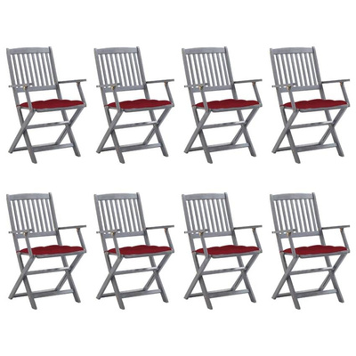 vidaXL Składane krzesła ogrodowe z poduszkami, 8 szt., drewno akacjowe