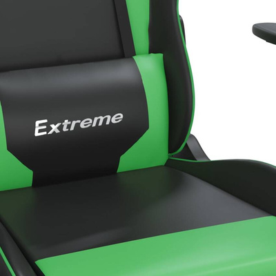 vidaXL Masujący fotel gamingowy z podnóżkiem, czarno-zielony, ekoskóra model standard