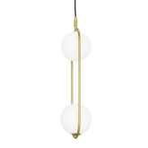 Lampa wisząca CORDEL elegancka - złoty mosiądz z białymi kloszami kulkami - nowoczesne oświetlenie salonu 2x G9 LED