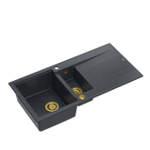 EVAN 156 GraniteQ zlewozmywak z syfonem Push To Open 1,5-komorowy z/o (1000x500x210; kom. 420x480) black diamond / elementy złote
