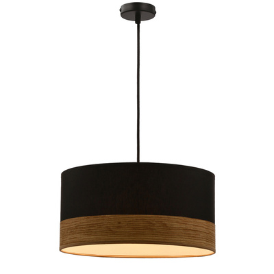 Lampa wisząca z abażurem Porto czarna z fornirem do salonu
