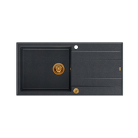 EVAN 146 XL GraniteQ zlewozmywak z syfonem Push 2 Open 1-komorowy z/o (1000x500x210; kom. 420x480) black diamond / elementy miedziane